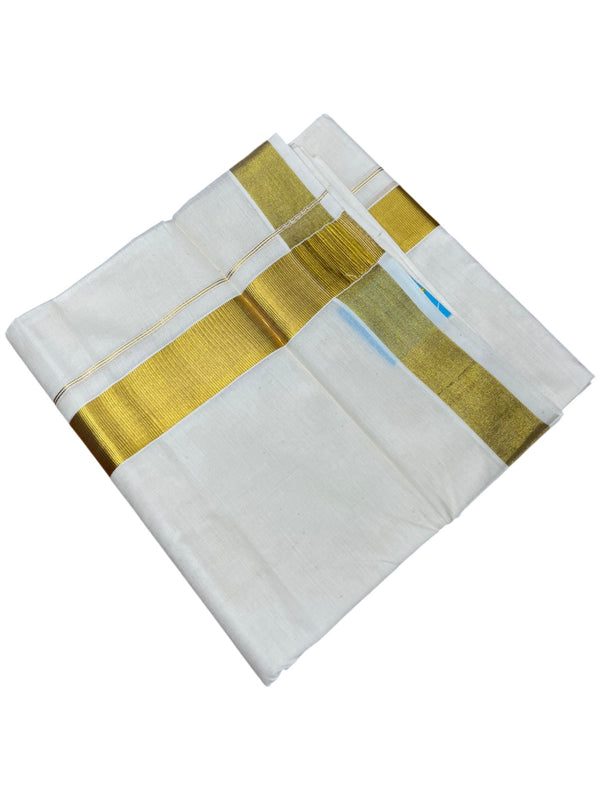 Southloom Kerala Pure Cotton Double Mundu with Gold Kasavu and Border (South Indian Dhoti) thumbnail 3