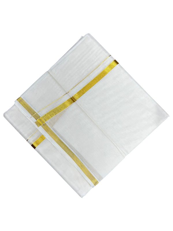Southloom Kerala Pure Cotton Double Mundu with Gold Kasavu and Border (South Indian Dhoti) - alternate view