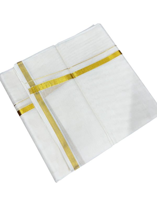 Southloom Kerala Pure Cotton Double Mundu with Gold Kasavu and Border (South Indian Dhoti) thumbnail 3