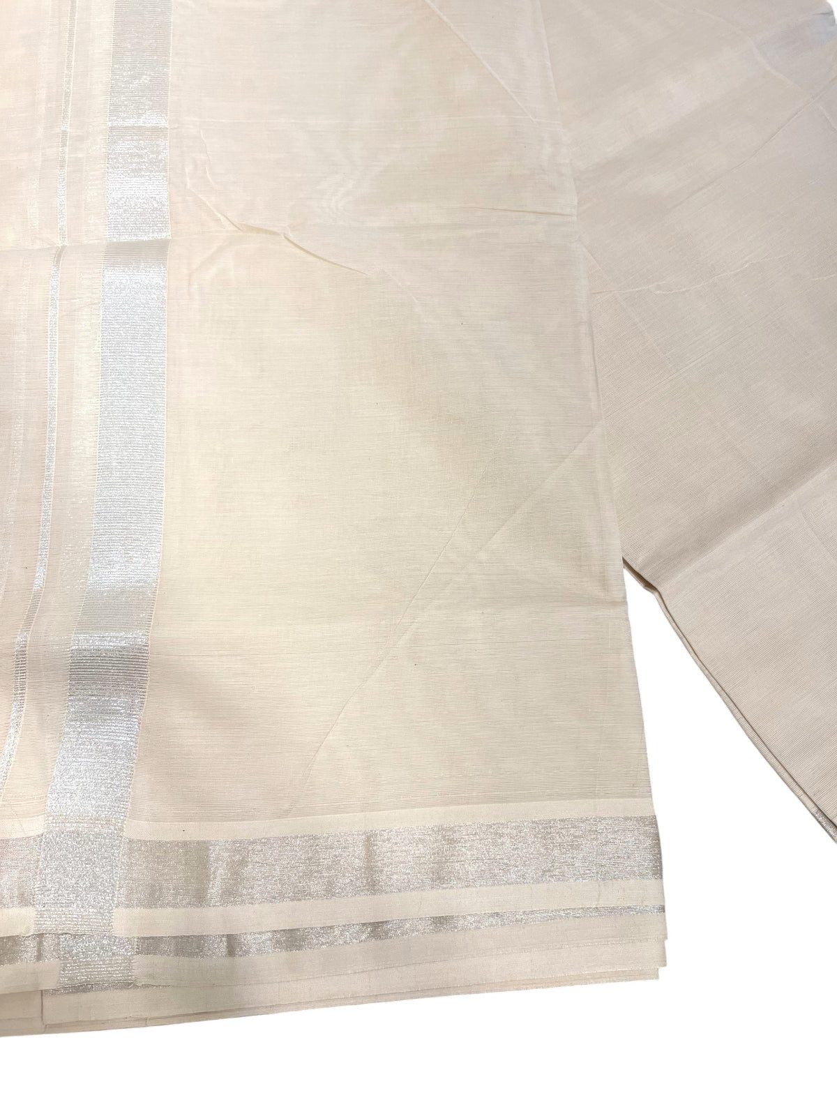 Premium Handloom Cotton Double Mundu with Gold Kasavu - alternate view