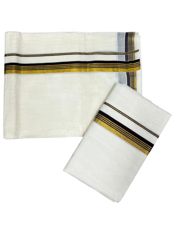Pure Cotton Kerala Single Set Mundu (Mundum Neriyathum) with Brown Kasavu Border in 2.80 Mtrs