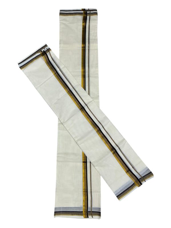 Pure Cotton Kerala Single Set Mundu (Mundum Neriyathum) with Brown Kasavu Border in 2.80 Mtrs thumbnail 3