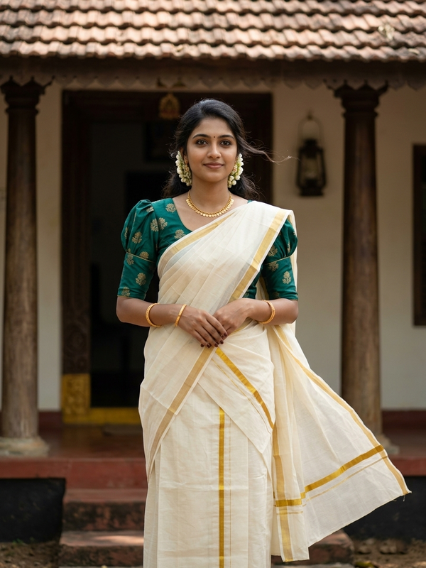 Southloom Pure Cotton Kerala Single Set Mundu (Mundum Neriyathum) with 0.5 inch Border - Image 1