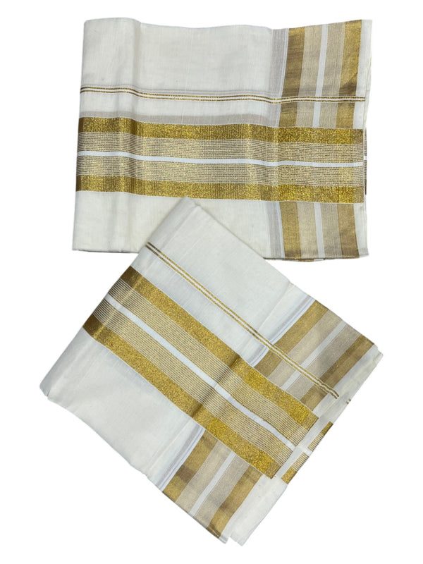 Southloom Pure Cotton Kerala Kasavu Set Mundu (Mundum Neriyathum) Kasavu Border in 2.80 Mtrs - alternate view