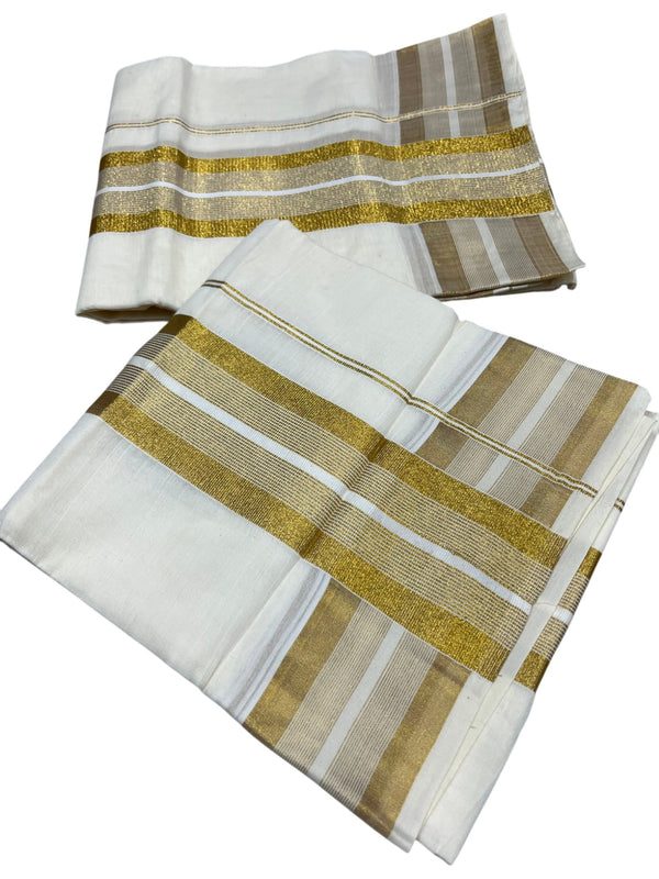 Southloom Pure Cotton Kerala Kasavu Set Mundu (Mundum Neriyathum) Kasavu Border in 2.80 Mtrs thumbnail 3
