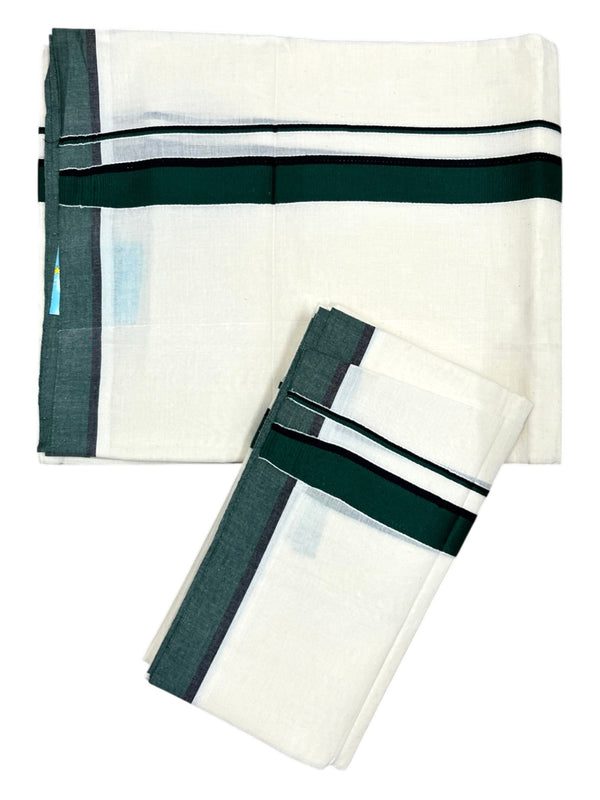 Southloom Pure Cotton Kerala Single Set Mundu (Mundum Neriyathum) Dark Green & Black Border in 2.80 Mtrs - alternate view