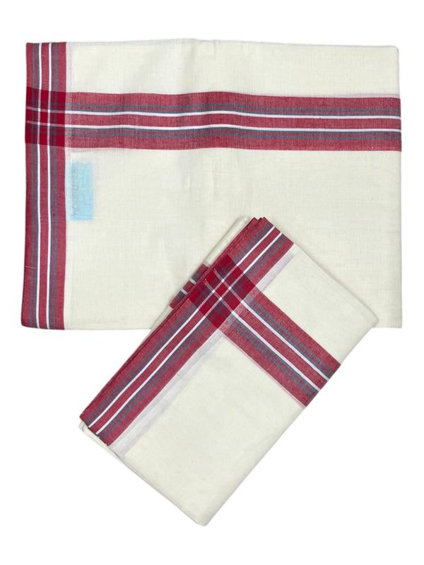Southloom Pure Cotton Kerala Single Mulloth Set Mundu (Mundum Neriyathum) Red & Grey Border in 2.80 Mtrs SL243 - alternate view