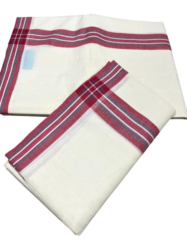 Southloom Pure Cotton Kerala Single Mulloth Set Mundu (Mundum Neriyathum) Red & Grey Border in 2.80 Mtrs SL243 thumbnail 3