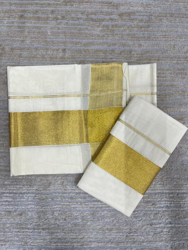 Southloom Pure Cotton Mundum Neriyathum (Set Mundu) with Gold Kasavu in 3 Inch Boarder 2.80 Mtrs - alternate view