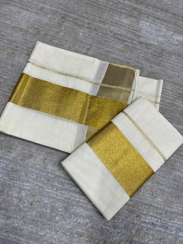 Southloom Pure Cotton Mundum Neriyathum (Set Mundu) with Gold Kasavu in 3 Inch Boarder 2.80 Mtrs thumbnail 3