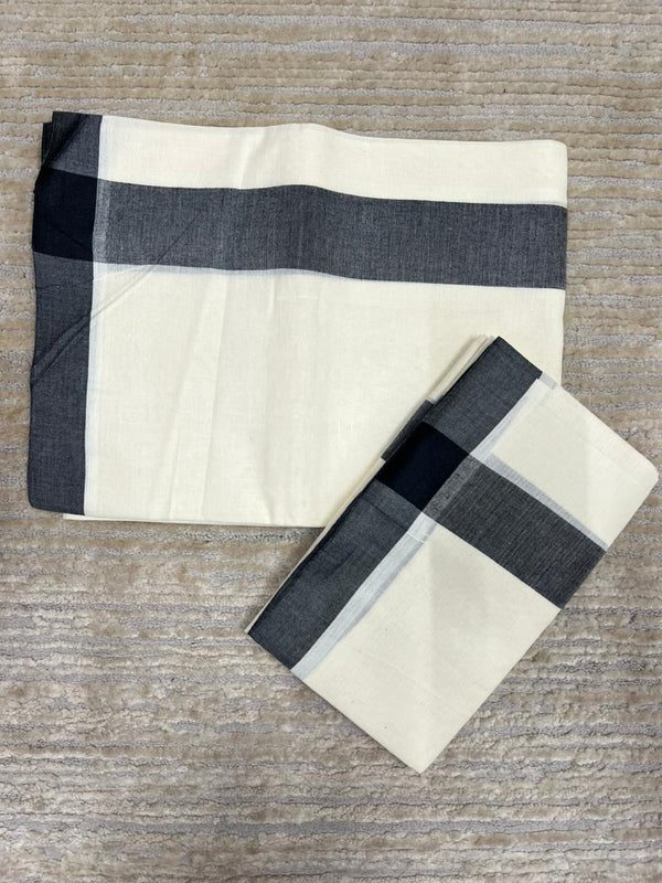 Southloom Pure Cotton Kerala Single Mulloth Set Mundu (Mundum Neriyathum) Black Border in 2.80 mtrs SL270 - alternate view
