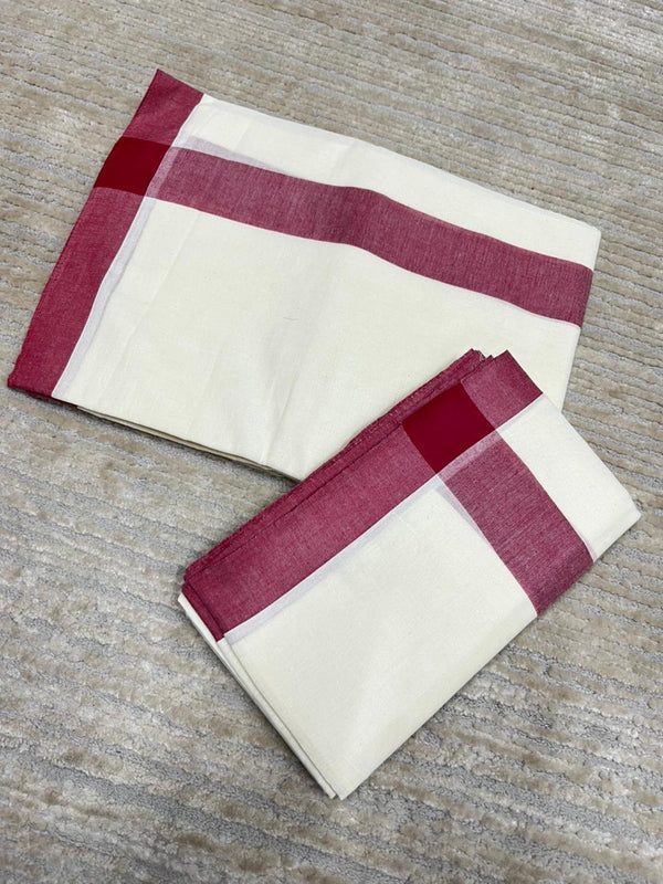 Southloom Pure Cotton Kerala Single Mulloth Set Mundu (Mundum Neriyathum) Maroon Border in 2.80 mtrs SL270 thumbnail 3