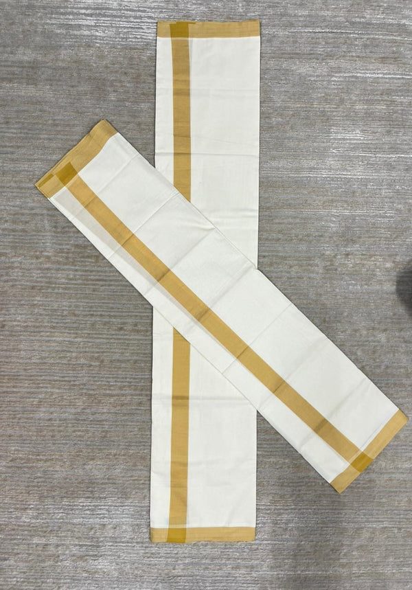 Southloom Pure Cotton Kerala Single Mulloth Set Mundu (Mundum Neriyathum) Mustard Yellow Border in 2.80 mtrs SL270 thumbnail 3