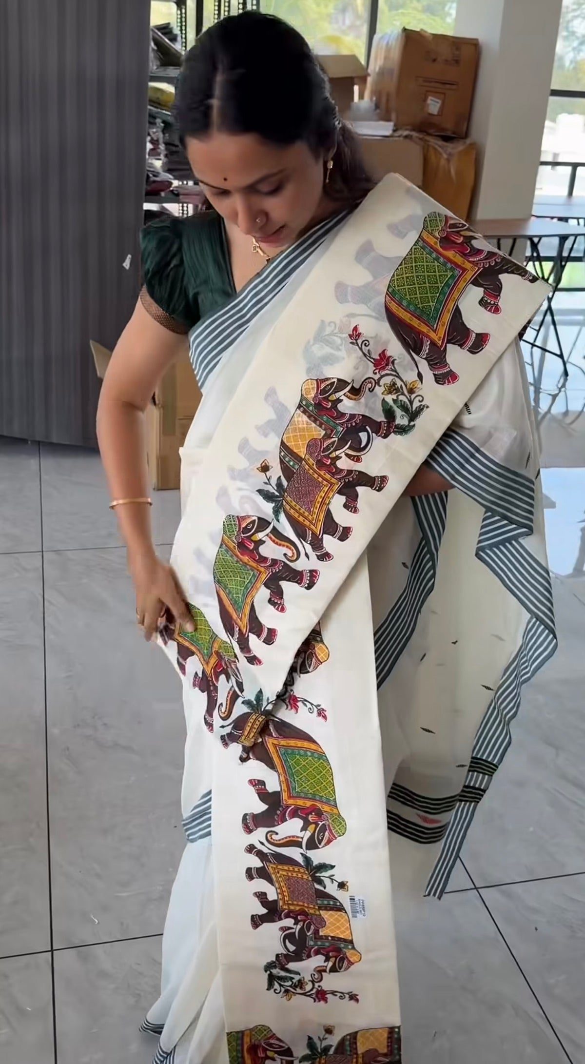 Cotton Set Mundu with Elephant Digital Print