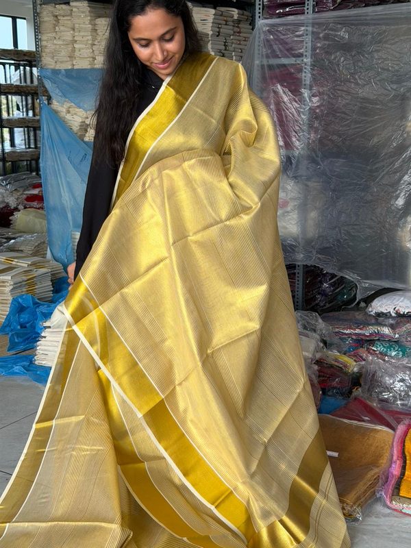 Pure Cotton Kerala Kasavu Saree with Temple Border